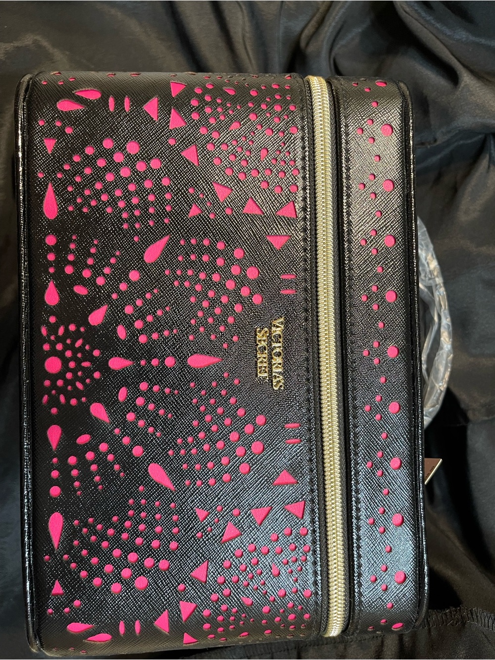 Victoria's Secret Black and Hot Pink Makeup Case with Gold Zipper - Picture 1 of 6